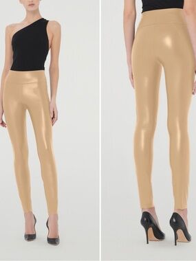 Wolford Edie Shaping Vegan Faux Leather Cream Beige Leggings 38 M US 8 $470